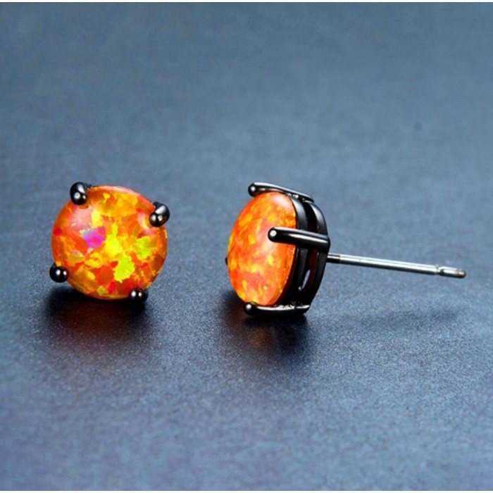 Anting Giwang Model Opal Warna Hitam / Gold Gaya Vintage Unik untuk Wanita