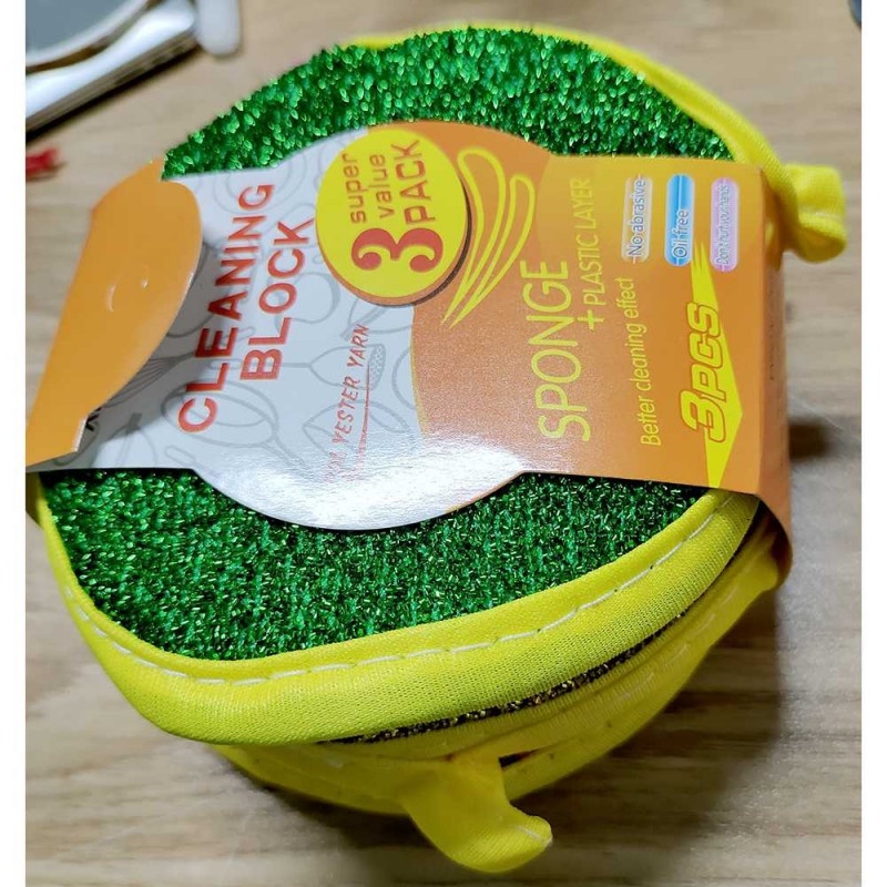 Spons Cuci Piring Pembersih Dapur Double Sides Cleaning Sponge 3PCS