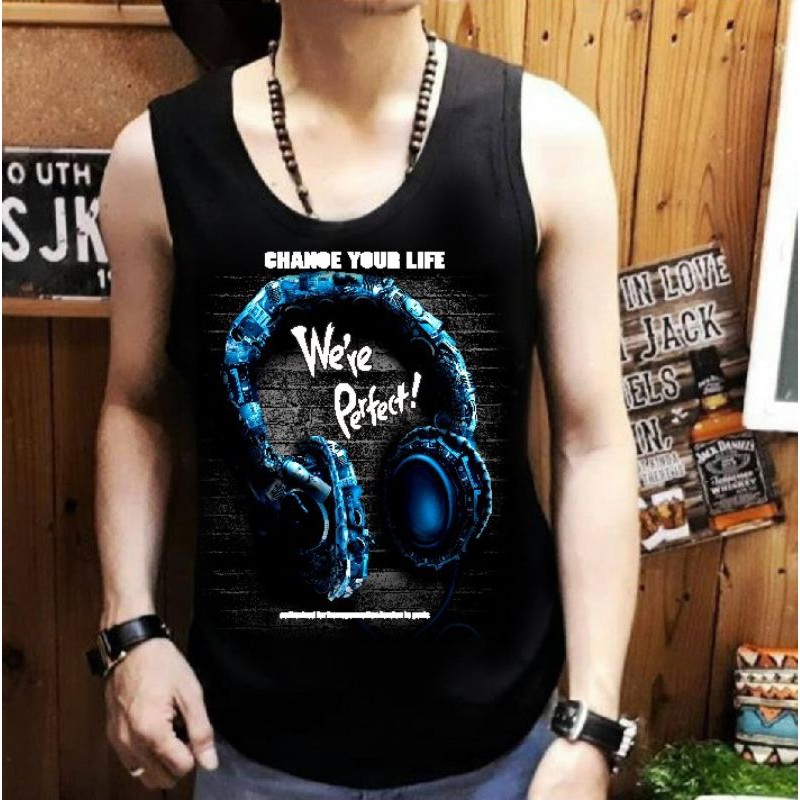 NEL-FASHION SINGLET KAOS DISTRO/T-SHIRT SINGLET STYLE MUSIC BIRU FIT TO L-XL