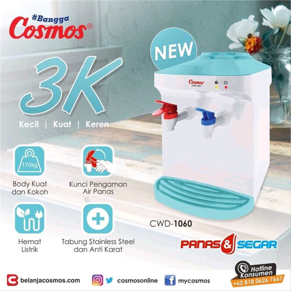 Cosmos CWD1060 Dispenser Air Minum Hot and Normal Bonus Tutup Galon Anti Tumpah