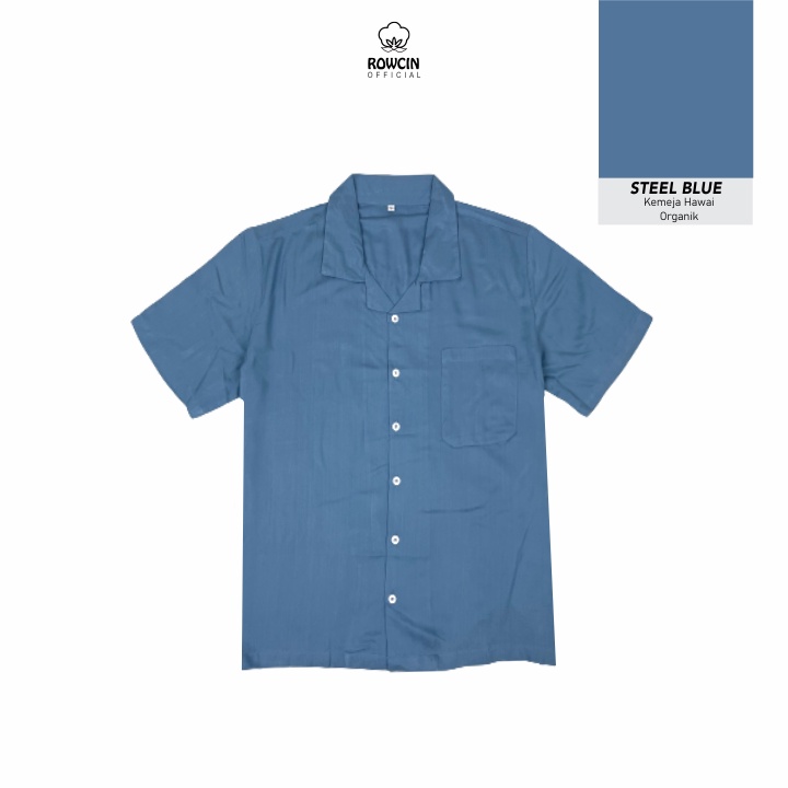 KEMEJA HAWAI POLOS UNISEX KATUN RAYON KEMEJA LENGAN PENDEK STEEL BLUE