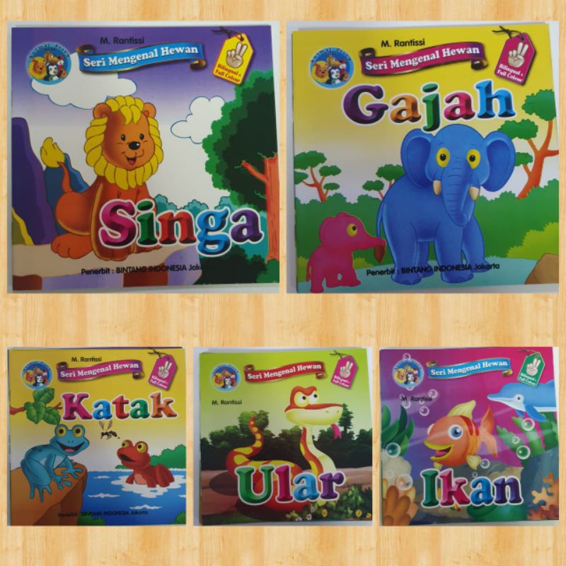 cerita anak bergambar SERI MENGENAL HEWAN bilingual full colour (seri 5 buku)