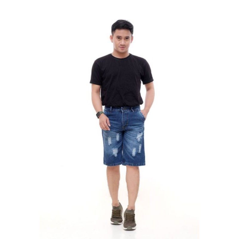 [Bisa COD]Celana Jeans Pendek Sobek Pria Wisker Jeans Pendek Ripped Robek Pria Premium Distro