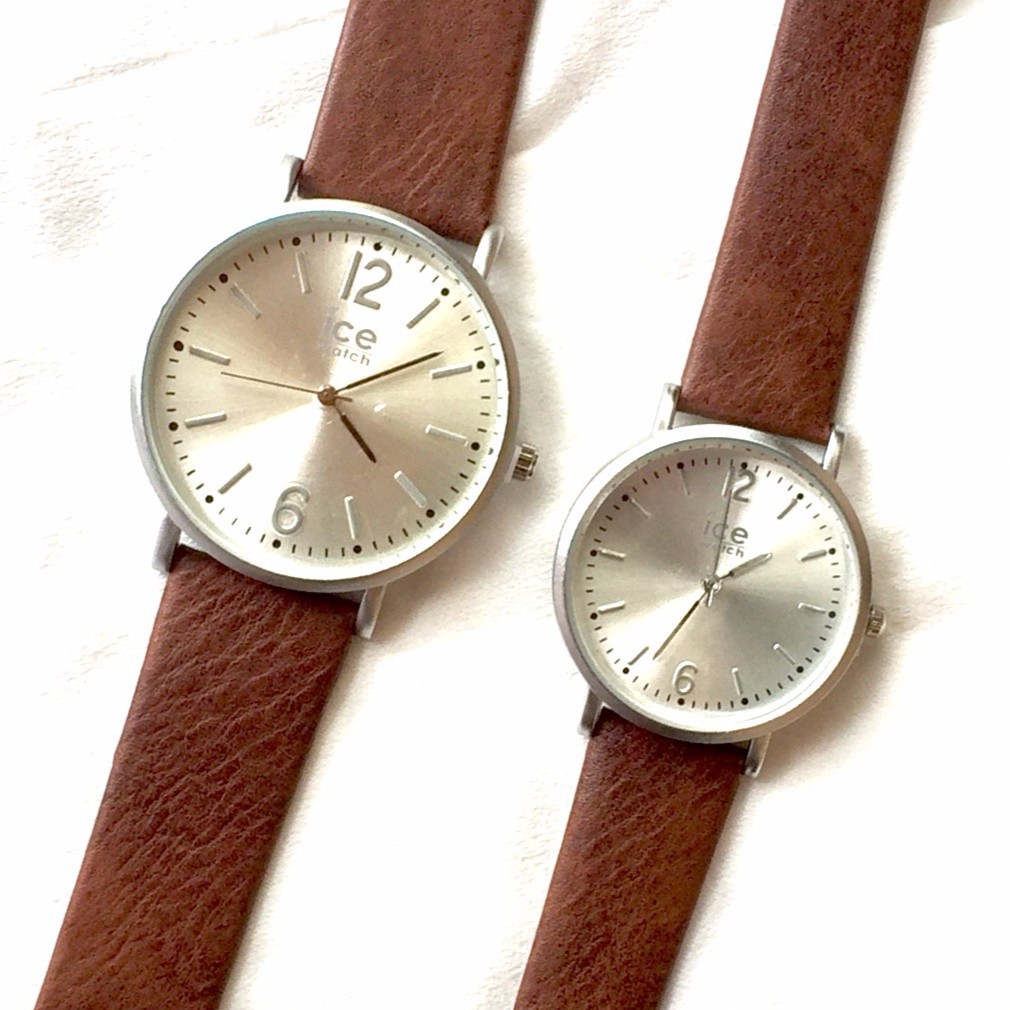 JAM TANGAN COUPLE KULIT ICE JF012 , COKLAT TUA SILVER