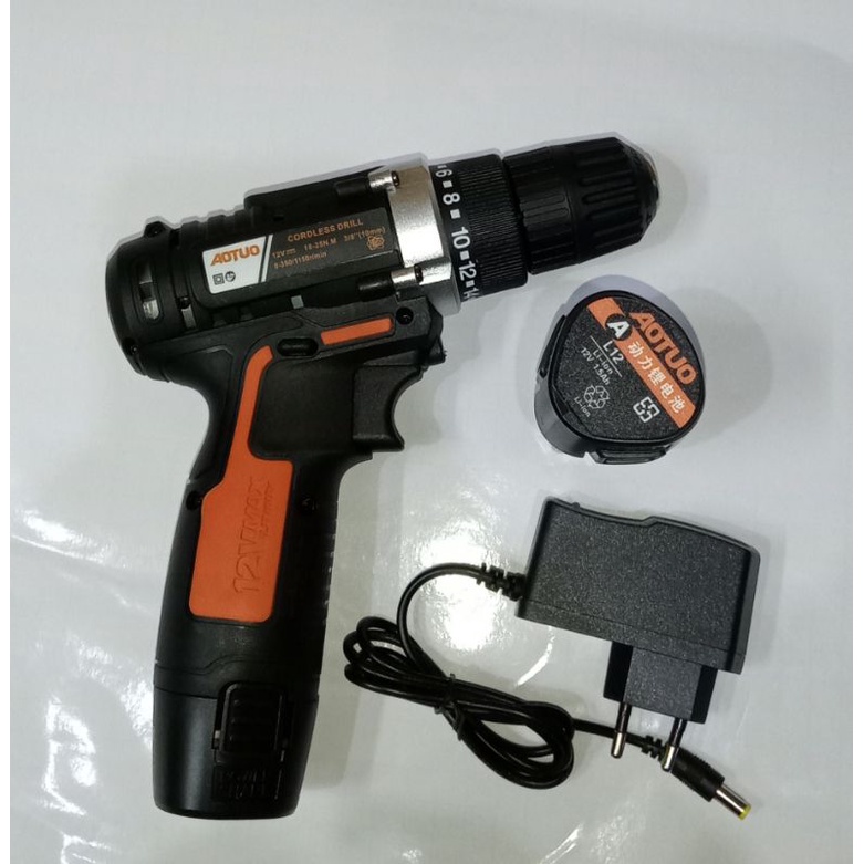 Bor Baterai Bor Cas Bor Cordless AOTUO 12v 2 Baterai