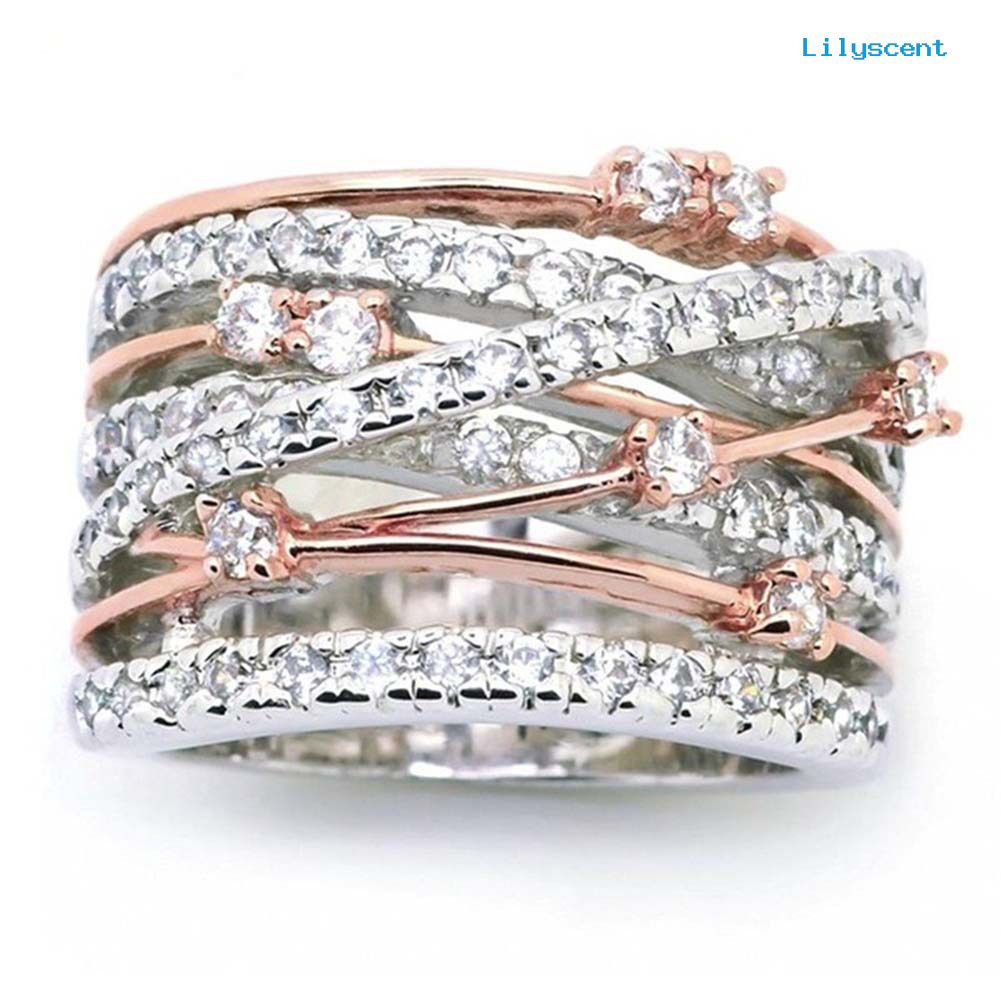 Ls Cincin Wanita Model Lebar Silang Hias Berlian Imitasi Untuk Pernikahan / Hadiah