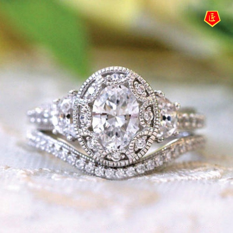 [Ready Stock]Elegant Inlaid Moissanite Ring 925 Silver Elegant Fashion