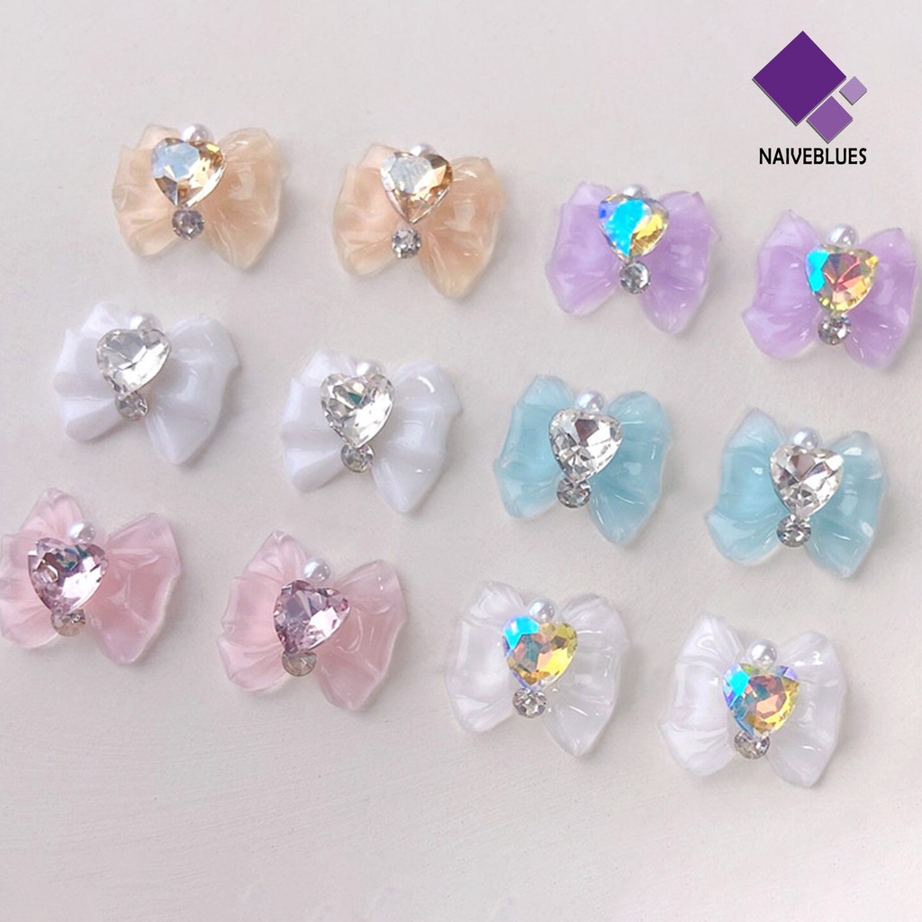 Naiveblue &gt; 10Pcs / Set Charms Charms Bentuk Hati / Pita Untuk Dekorasi Nail Art / Manicure DIY