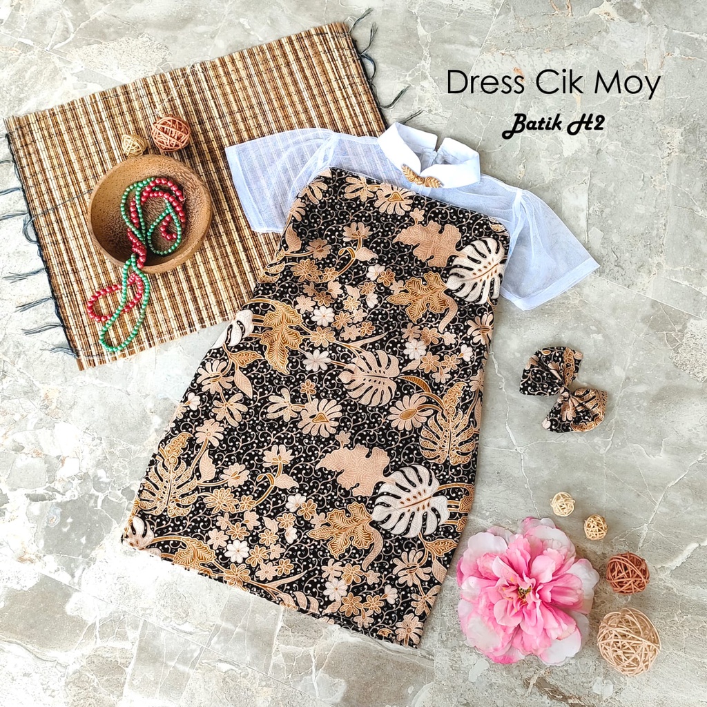 DRESS CIK MOY BARU/DRESS KOMBI BATIK/DRESS BATIK MODERN/DRESS MINI KEKINIAN