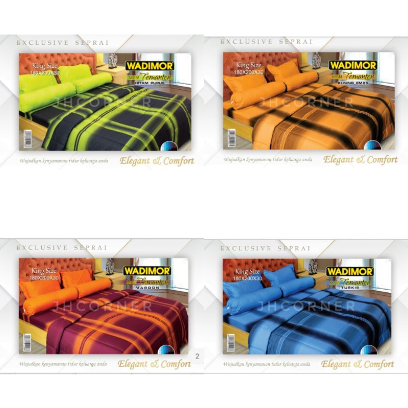 SPREI WADIMOR FLAT FITTED UKURAN 180X200CM T30CM 6KAKI KING SIZE ASLI TENUN TERBARU MOTIF TEMANTEN