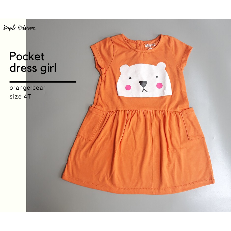 Dress Pendek Anak Perempuan | DRESS POCKY | ORANGE BEAR [DP-OB]