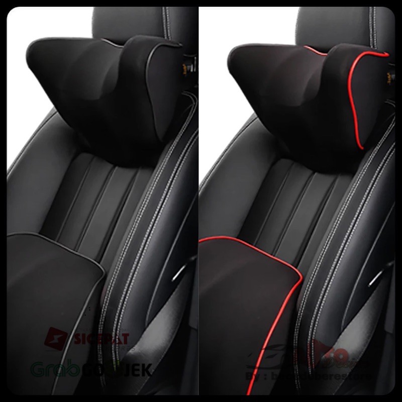 Headrest Bantal Leher Mobil Kain Kulit Memory Foam Berkualitas