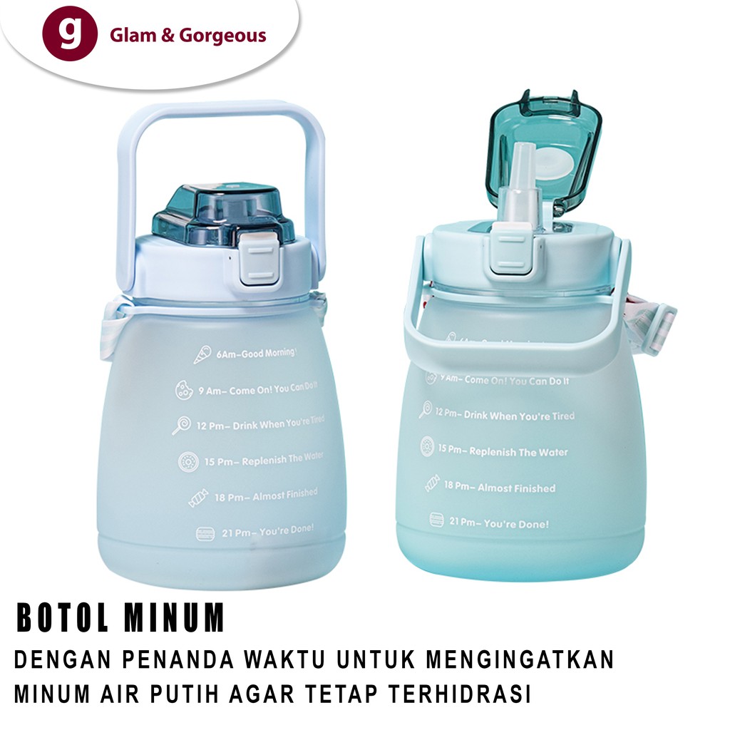 Botol Minum Motivasi dengan Penanda Waktu Kapasitas Besar Tutup Flip Sedotan - BP008