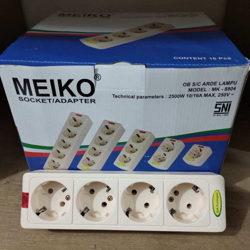 Stop Kontak Arde 4 Lubang Terminal Kuningan Lampu Indikator Meiko Tofuda