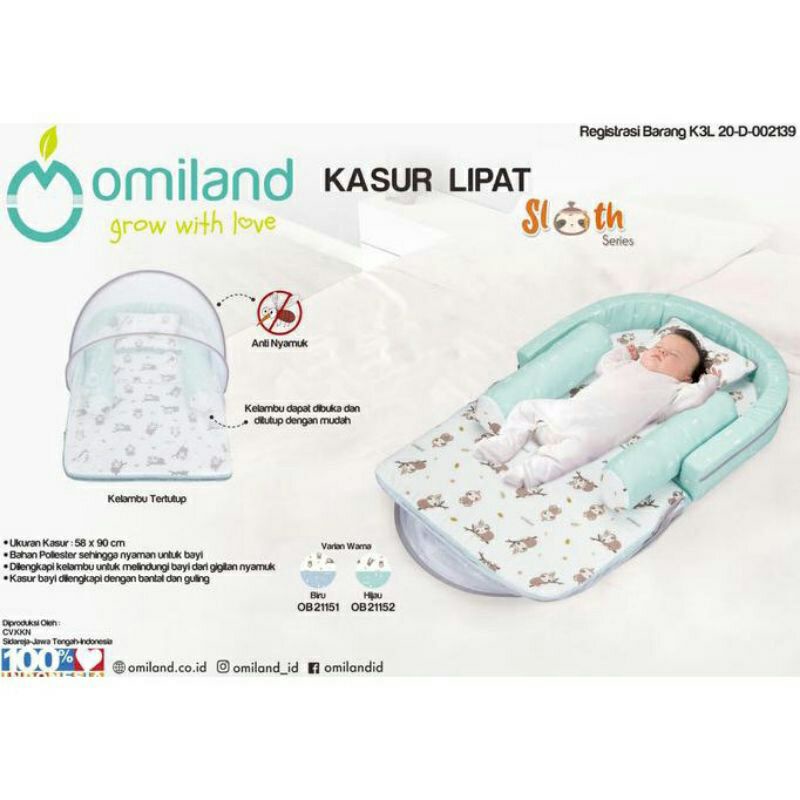 [2 kg] Omiland Kasur Lipat Bayi Dakron + Kelambu Sloth Series -
