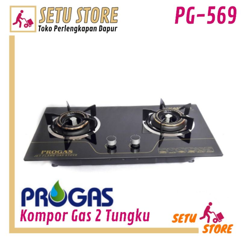 Progas PG-569 Kompor Tanam 2 Tungku Gas LPG Api Tornado Biru Kompor Kaca PG569