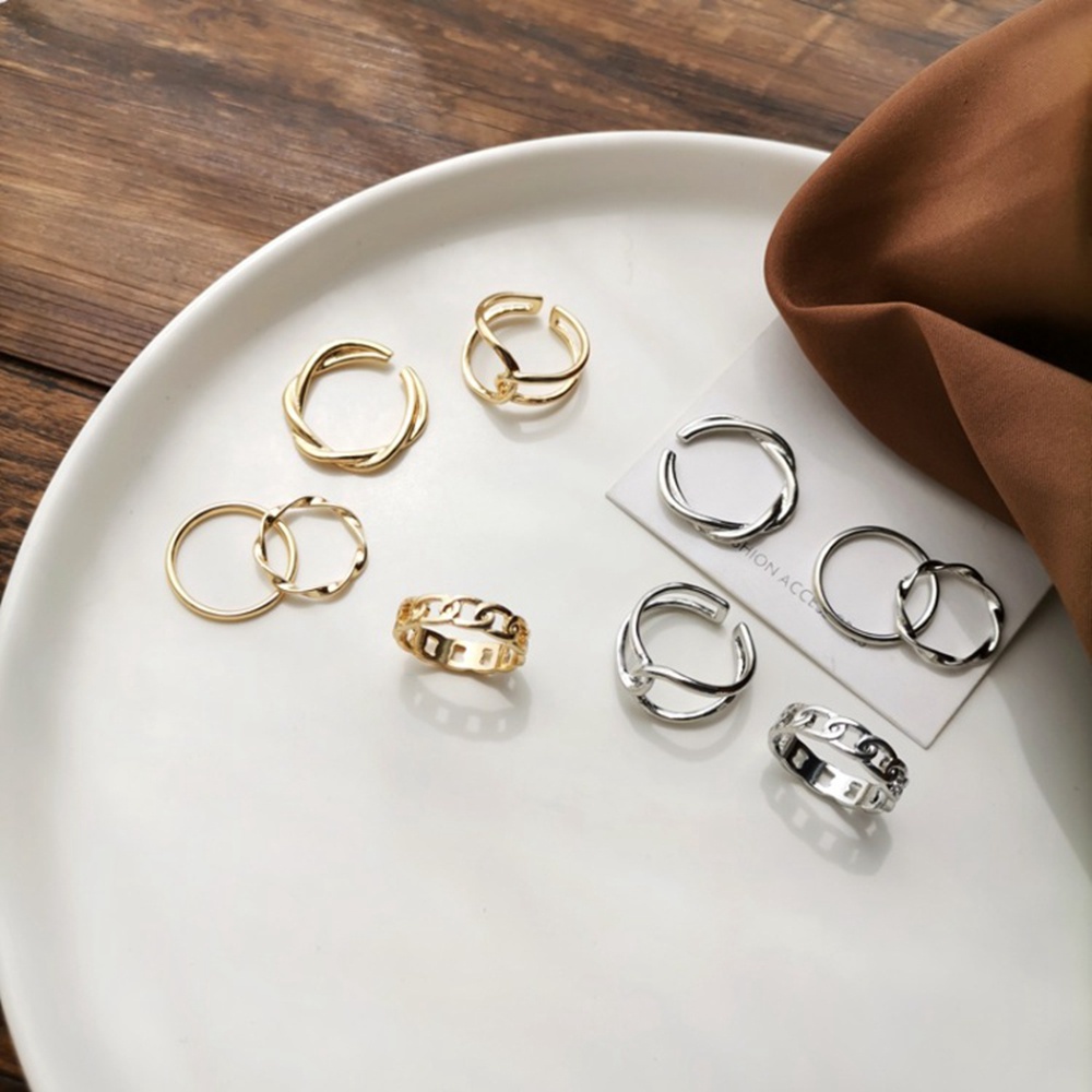 Mxbeauty Cincin Jari Telunjuk Model Terbuka Bentuk Simpul Geometris Warna-Warni Metalik Dapat Disesuaikan Gaya Retro