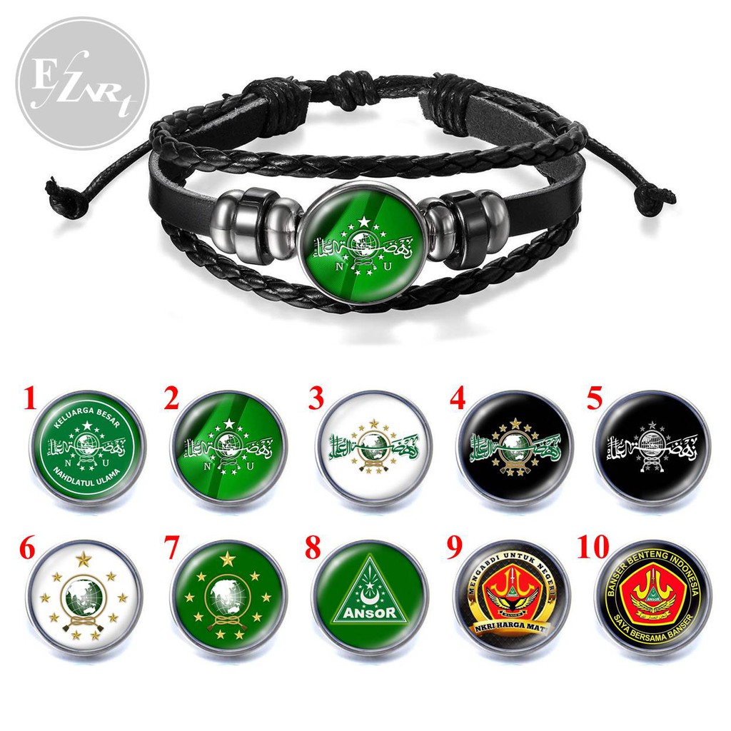 GELANG CUSTOM GAMBAR LOGO NAHDLATUL ULAMA NU ANSOR BANSER BAHAN KULIT KEPANG MULTILAYER