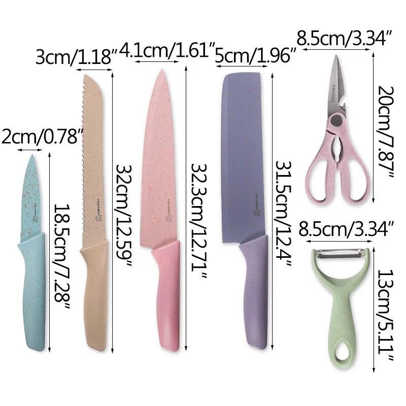 Pisau set 6 Pcs Knife Kitchen Knife Pisau Serbaguna Pisau Dapur Pisau Peeler