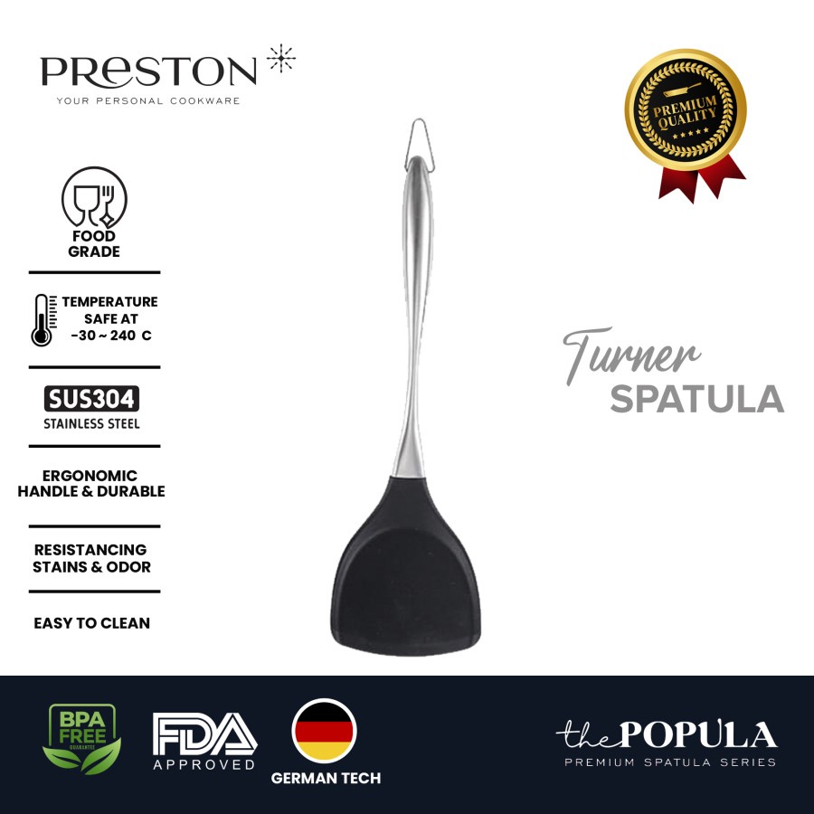 PRESTON COOKWARE TURNER - Popula Turner Spatula HITAM - Sutil Masak Silikon Food Grade / Sutil Silikon