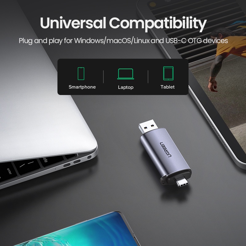 【Stok Produk di Indonesia】Ugreen Card Reader USB 3.0 &amp; Tipe C Ke Micro SD TF Untuk PC / Laptop