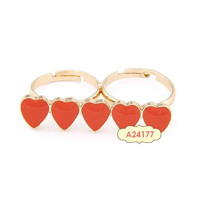 LRC Cincin Korean persoanlity fashion heart design double finger charm rings (Orange)