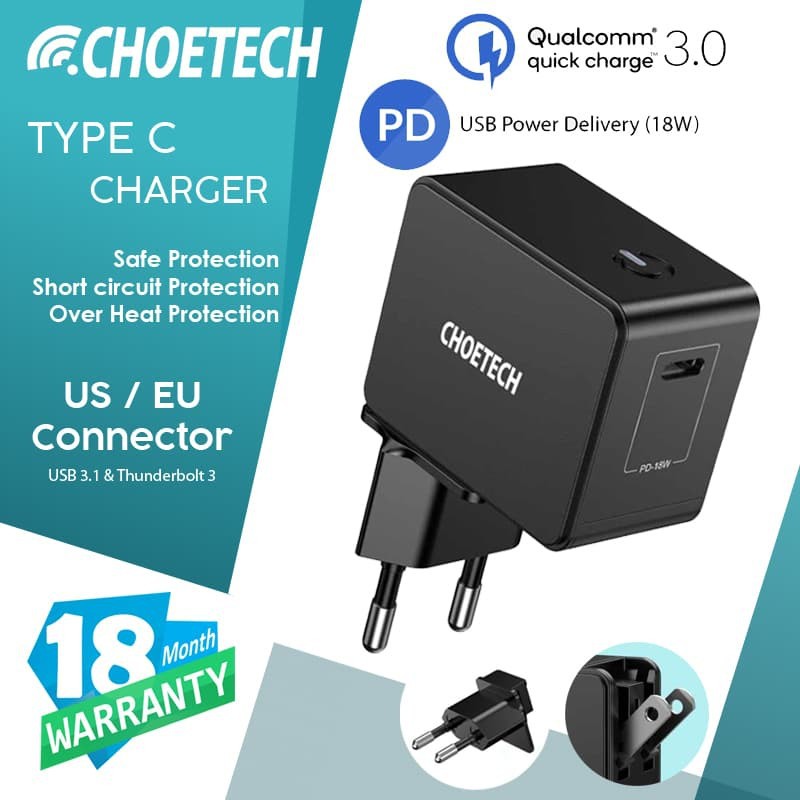 wall charger choetech type c pd 3.0 3A 18w fast charging Q3003 - Travel charger Usb-c