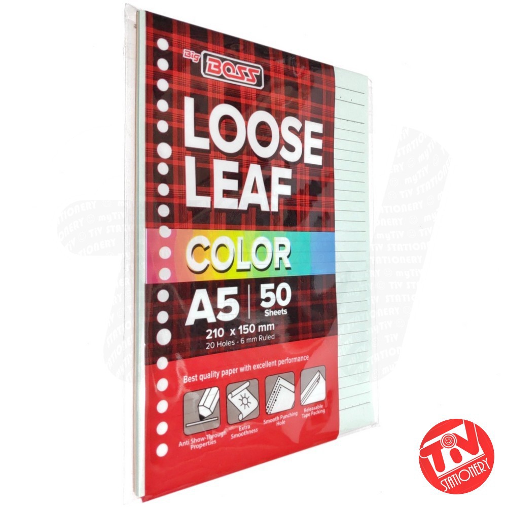 

Color Loose Leaf / Kertas File Warna A5 20 Ring (isi 50 Lembar)