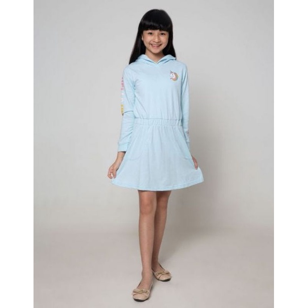 Aero Kids Long Sleeve Midi Dress Hello Unicorn Hoodie Anak Perempuan
