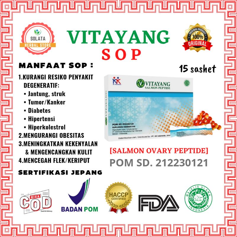 Vitayang SOP Salmon Ovary Peptide Sertifikasi Jepang (1 Box 15 sashet @3gr) Original 100% KK Indones