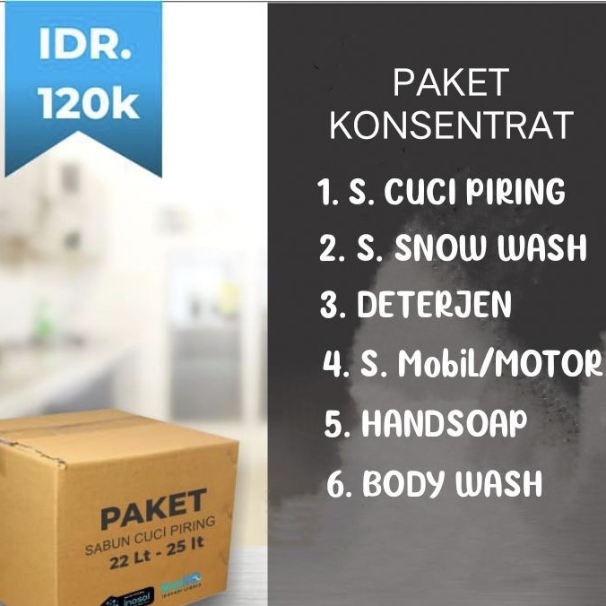 Paket Konsentrat / Biang sabun cuci piring - Deterjen - Shampoo mobil/motor untuk 25 Liter