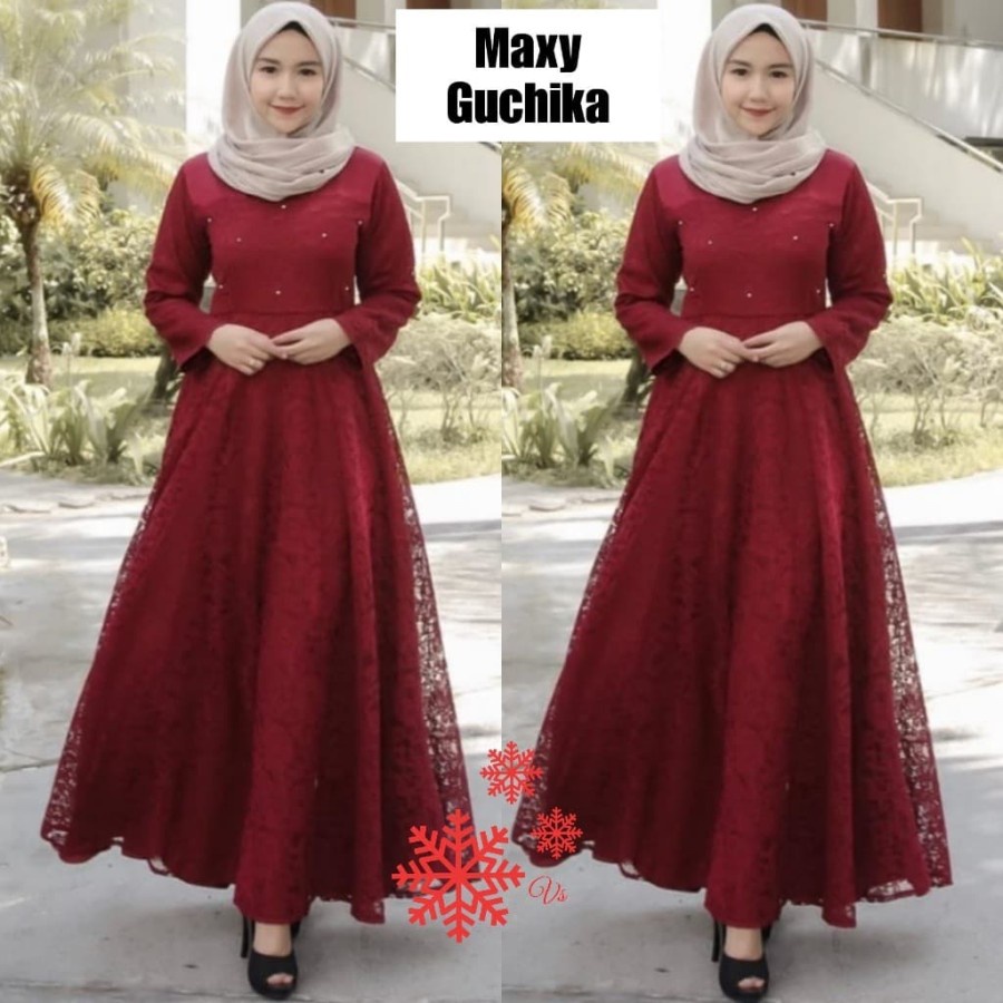 GUCHIKA Gamis Dress Baju Wanita Muslim Syari Maxi Pesta Kondangan Wedding Pernikahan Lamaran Bridema