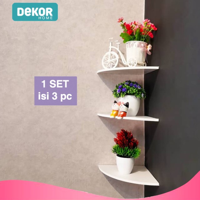 dekor Home Dekorasi dinding Rak Sudut 3 Susun Ambalan Sudut Ruangan Serbaguna multifungsi