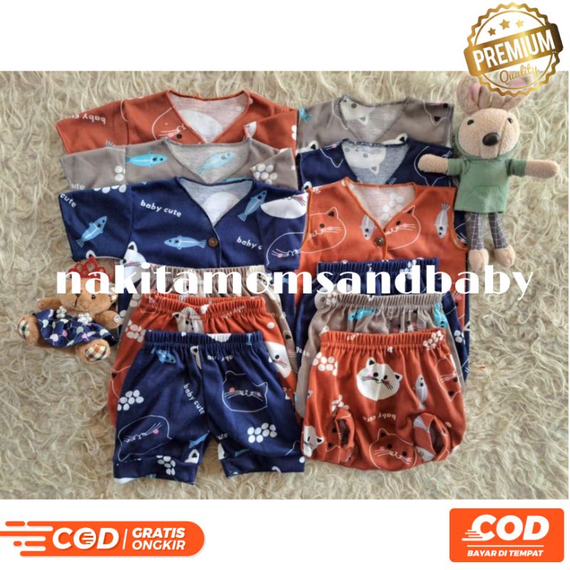 Paket Stelan Baju dan celana Bayi Baru Lahir dan 6-12 bulan 12pcs SNI Motif Printing promo 8.8