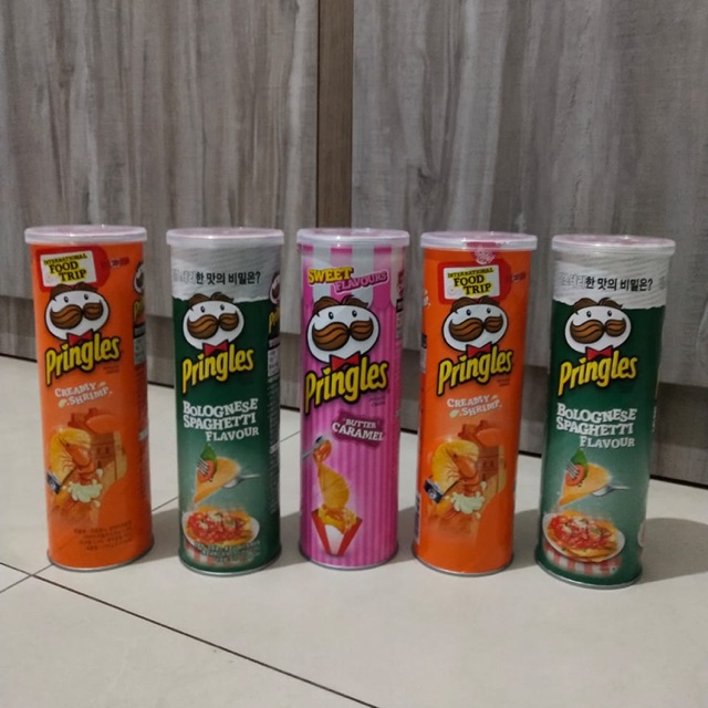Pringles Korea Butter Caramel, Creamy Shrimp, Spaghetti Bolognese