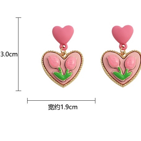 1 Pasang / set Anting Liontin Bentuk Hati Tulip Warna Pink Gaya Korea Untuk Wanita