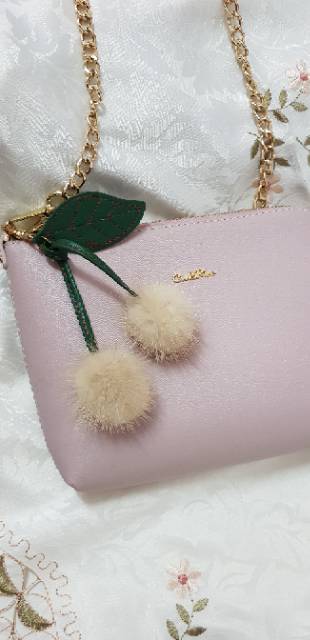 Cherry mink fur bag charm / gantungan tas