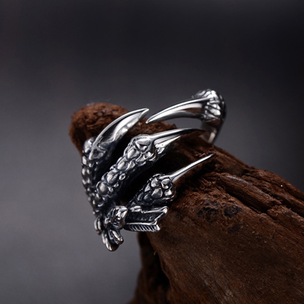 Huluboy Cincin Model Terbuka Desain Cakar Naga Bahan Titanium Steel Untuk Unisex