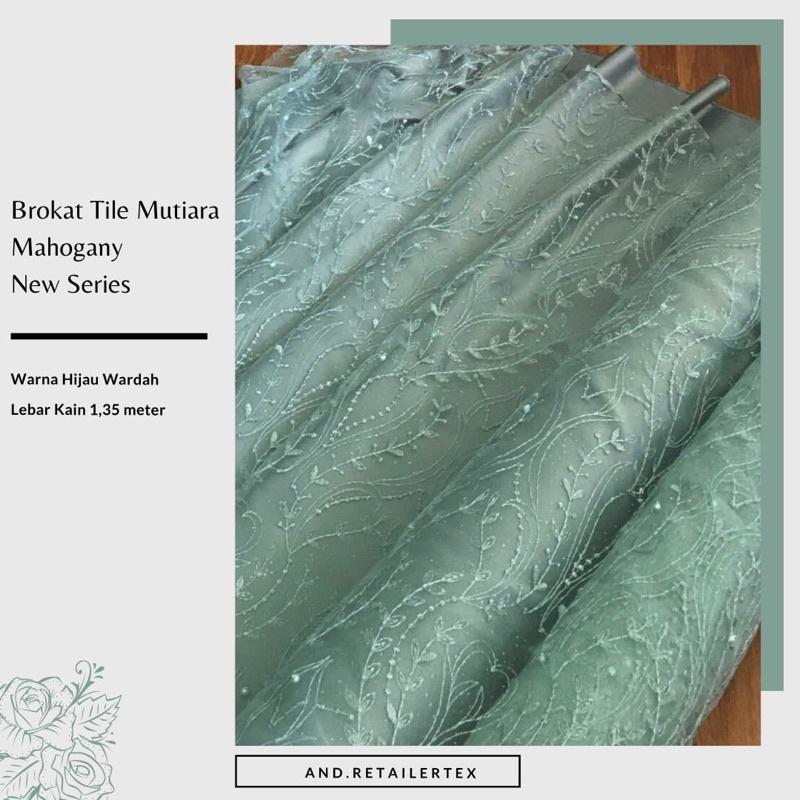 Kain Bahan Kebaya Brokat Tile Mahogany Warna Hijau Wardah