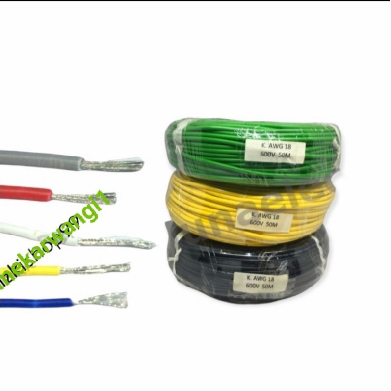 Kabel awg 18 300v 50M serabut silver tembaga asli