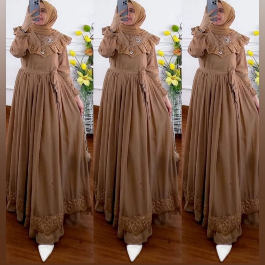 Busana Muslim Wanita Terbaru Gamis Malaysia Ceruty Babydoll Full Furing Gamis Jumbo Gaun Pesta Mewah Elegan Rauna Dress