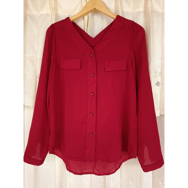 [COD] KEMEJA & BLOUSE POLOS BIRU NAVY & MAROON | KEMEJA WANITA BAHAN SIFON CERUTI | KEMEJA WANITA ME