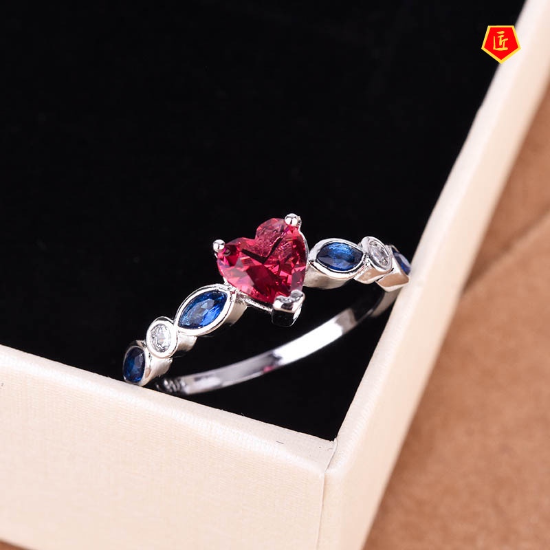 [Ready Stock]Creative Birthstone Inlaid Topaz Love Heart Ring