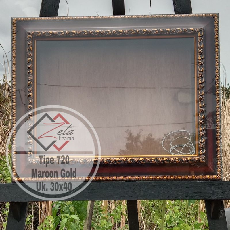 Tipe 720 Pigura Mahar Ukir Maroon Gold - Pigura 3D - Bingkai Mahar Uk. 30x40