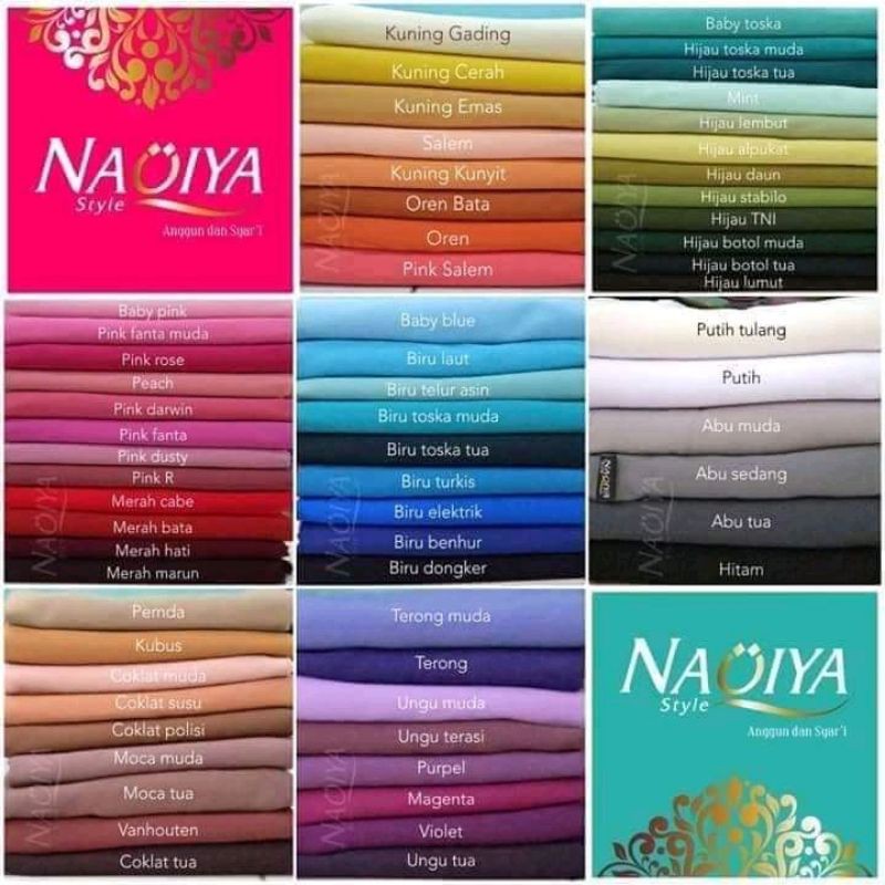 Jilbab naqiya segiempat polos warna lengkap