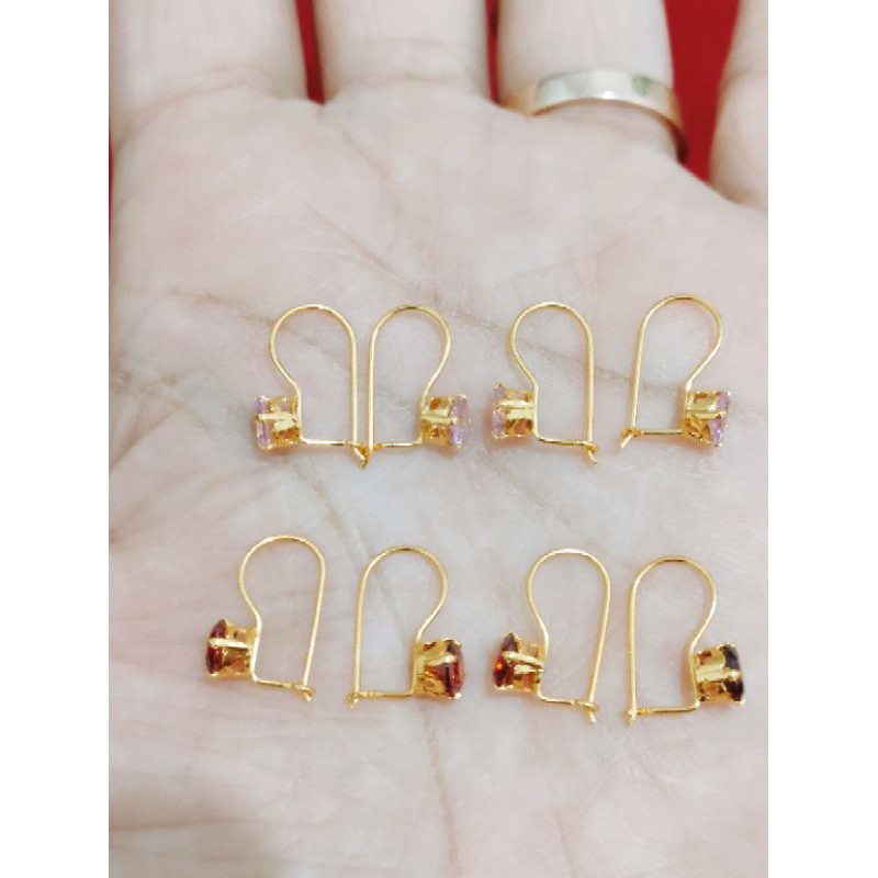 ANTING DESI MATA PINK &amp; MERAH 0,5 GR ( PERAK 925 ) LAPIS EMAS 24K