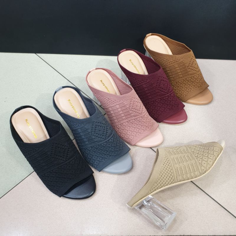 Selop Wanita Heels Kaca Rajut 7 Cm Kayzineva