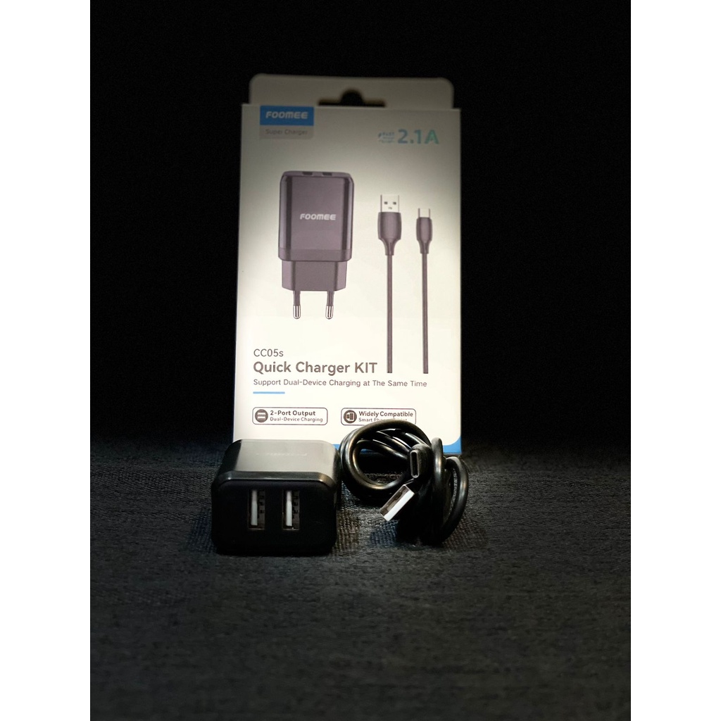 FOOMEE Charger CC05S 2.1A Charger Kabel Data TYPE-C 2 Port USB