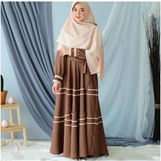 BS  Eliza Syari - Gamis Syar'i Pakaian Wanita Muslimah Motif Cantik Polet Garis