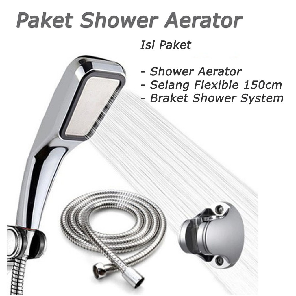 Paket Shower Set Kamar Mandi Shower Mini Aerator 300 Hole / Selang Shower Fleksibel Hose Selang Shower Toilet Selang Shower Mandi High Quality Selang Shower 150cm